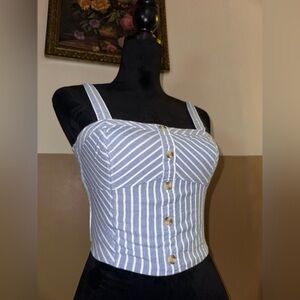 Abercrombie & Fitch Blue and White Sleeveless Bustier Tank Top